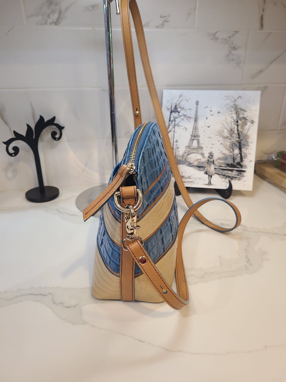 Brahmin Mini Duxbury Surf Vineyard Blue & Gold - Picture 3 of 13